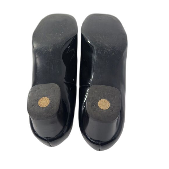 BLACK PATENT LEATHER SHINY Block Heel Pumps 60S MOD SHOES 10 - Picture 5 of 13